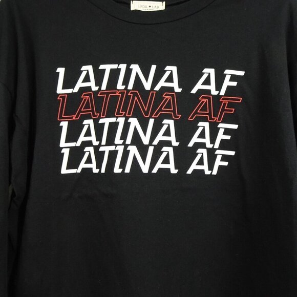 Latina AF Top T-Shirt Women's Size M Black Draw String Trendy Cute Local Lab - Picture 2 of 7